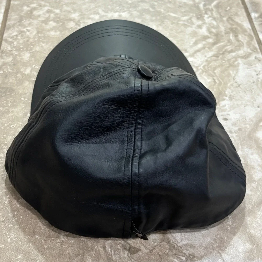 Kangol Black Leather Baseball Cap Hat Mens L/XL 8042BC02 Vintage Logo Streetwear